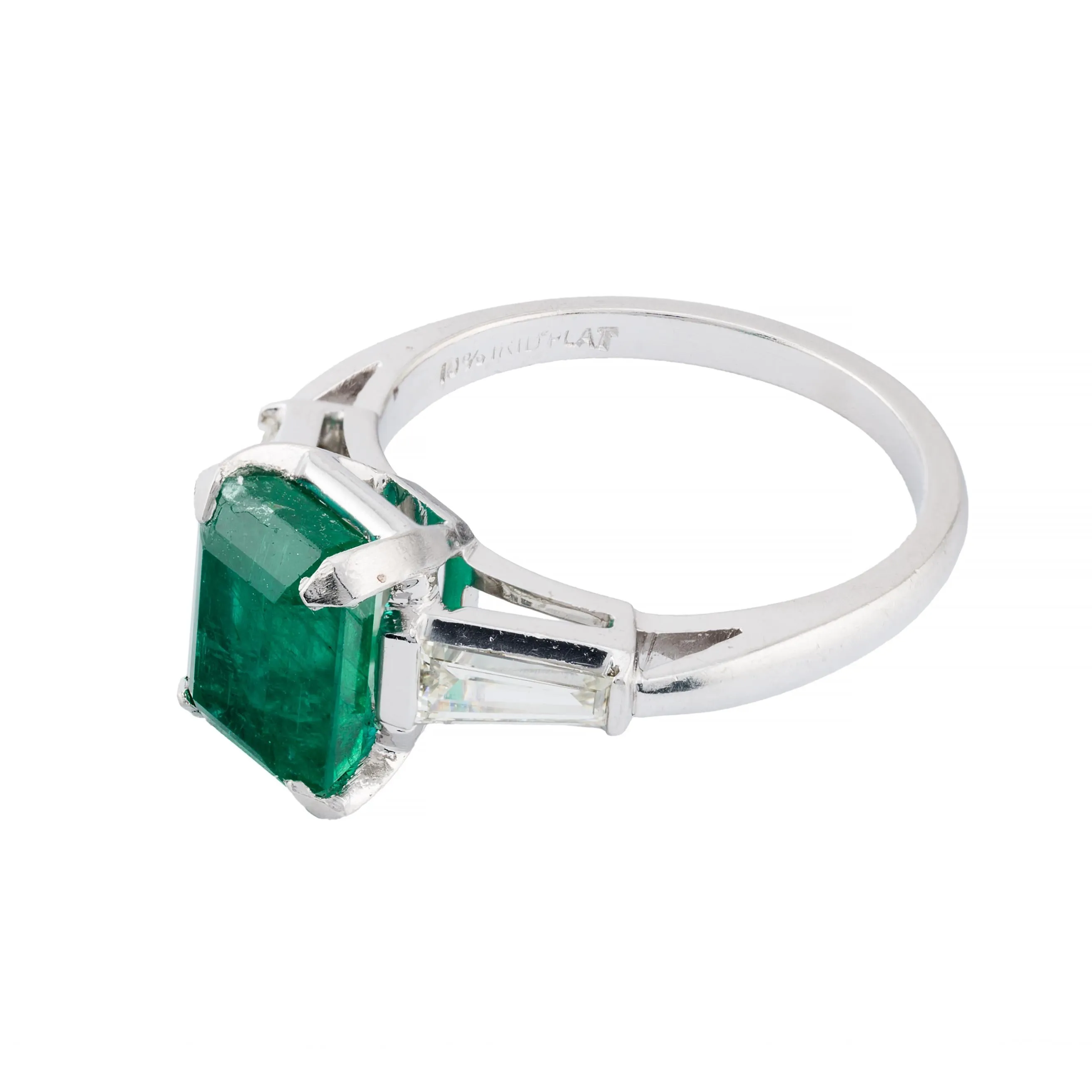 Verdant 2.92ct Emerald & Baguette Cut Diamond Three Stone Ring in Platinum