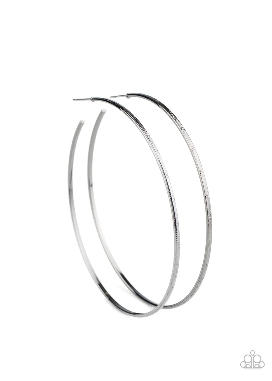 Very Curvaceous - Black - High Sheen Gunmetal Paparazzi Hoop Earrings