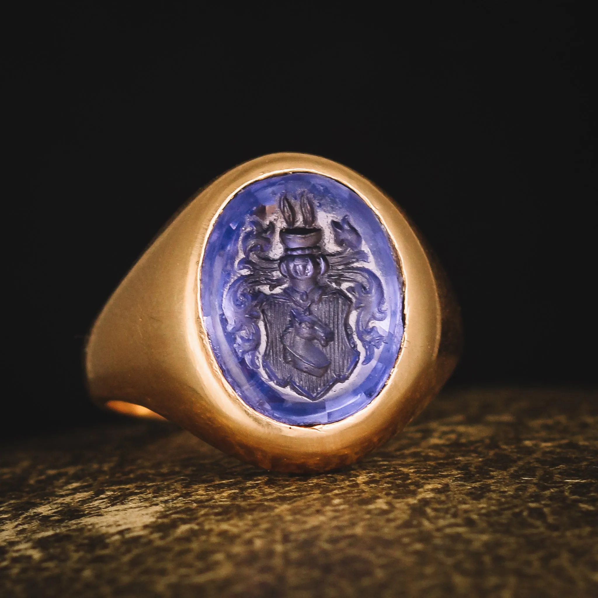 Victorian Ceylon Sapphire Intaglio Signet Ring