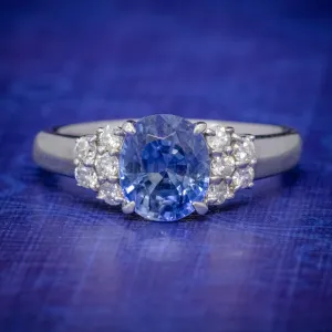 Vintage Ceylon Sapphire Diamond Engagement Ring Platinum 2.50Ct Sapphire