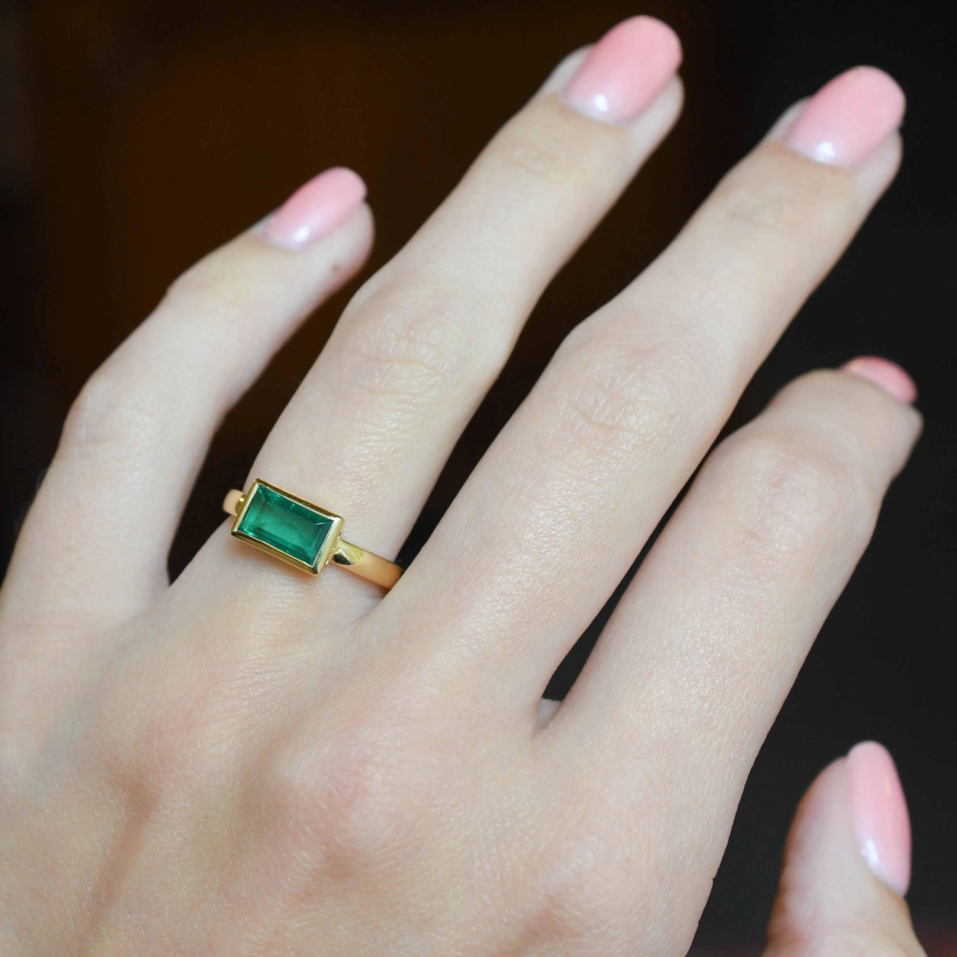 Vintage East-West Emerald Solitaire Ring
