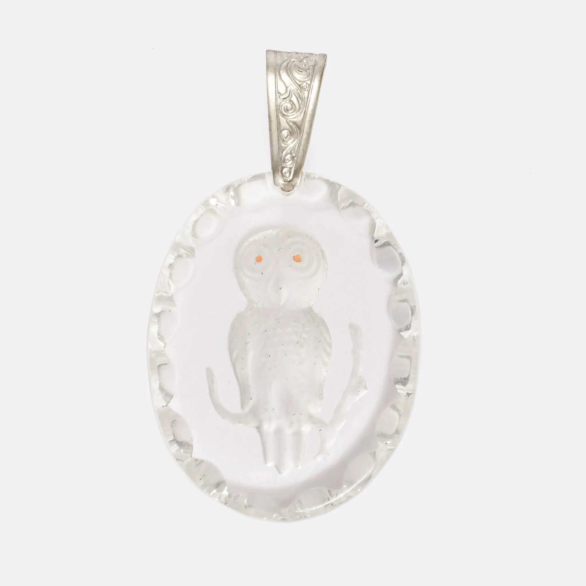 Vintage Rock Crystal Owl Pendant