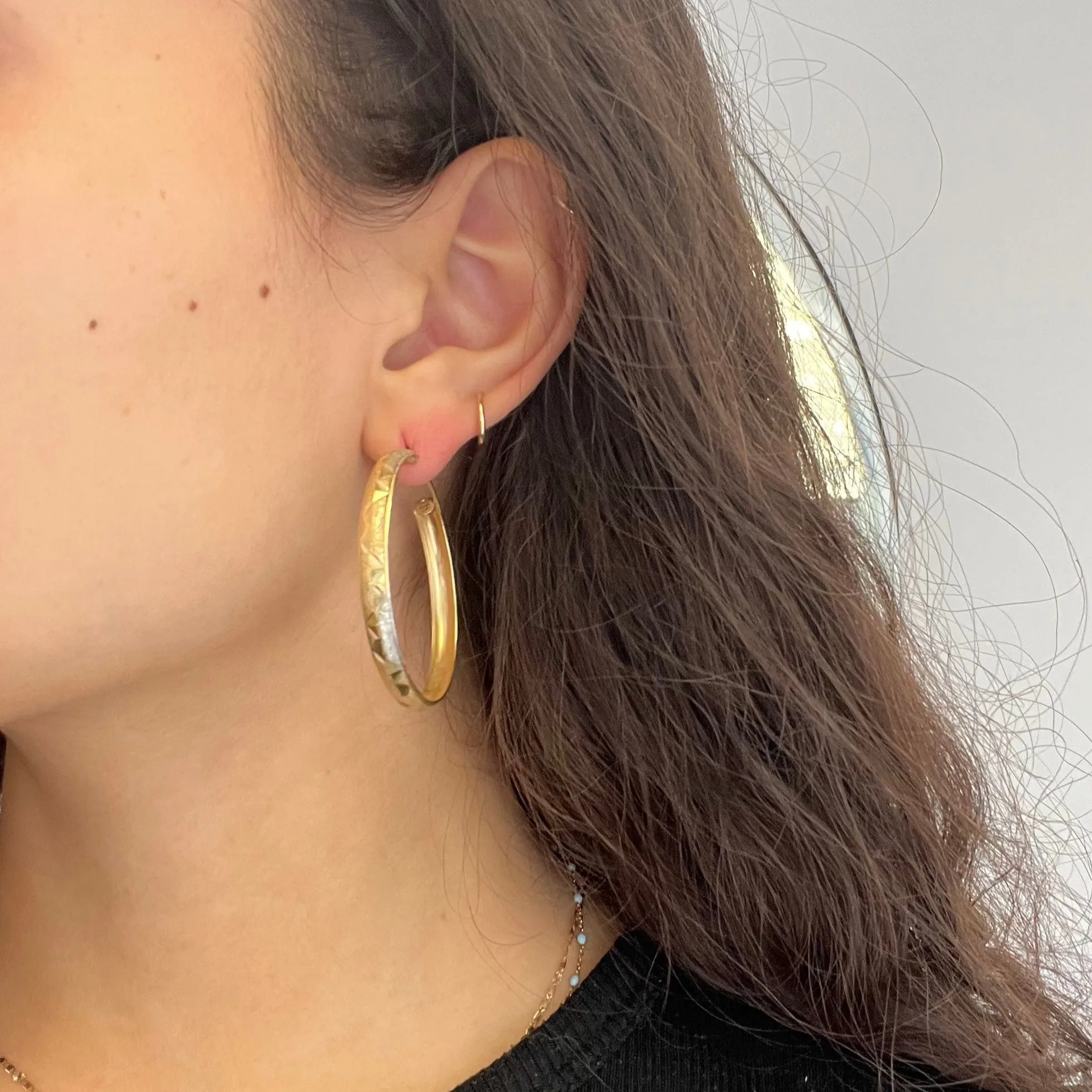 Vintage Two-Tone Textured Hoop Earrings