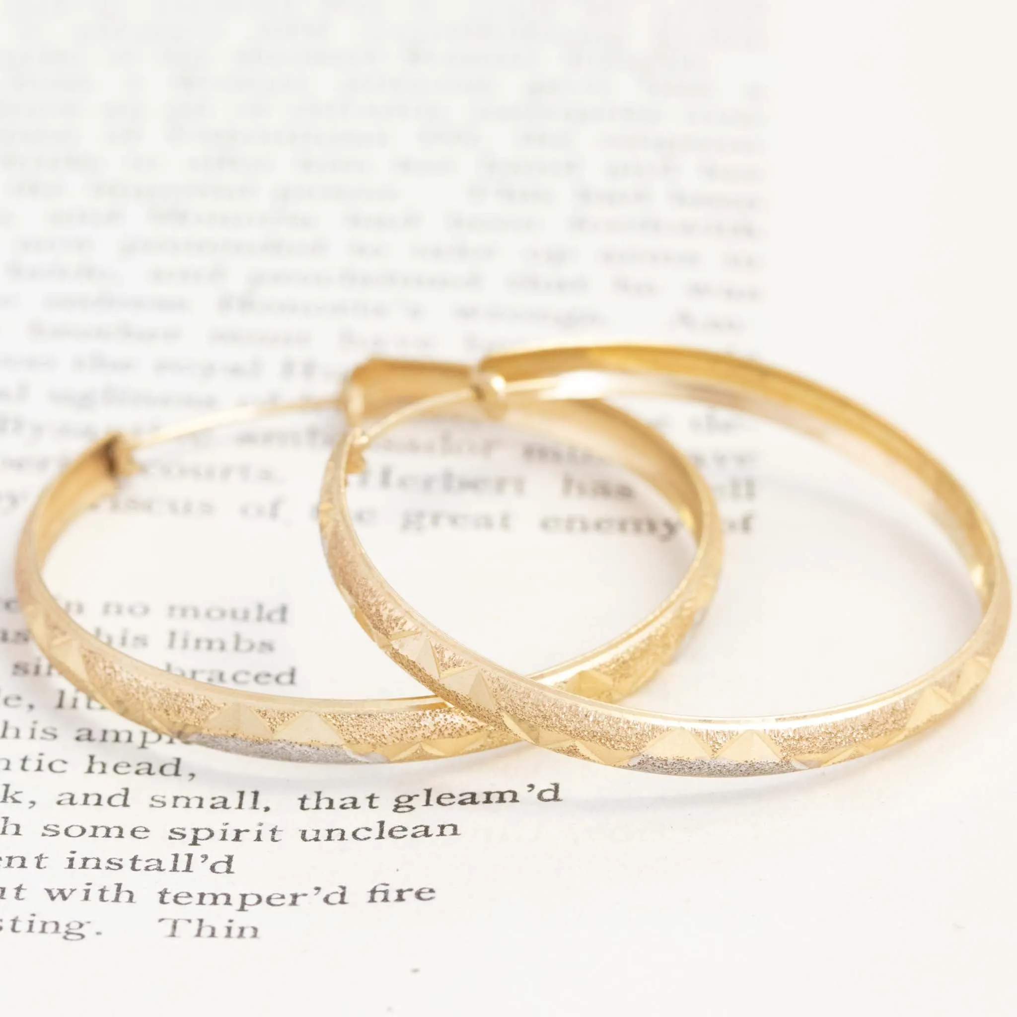 Vintage Two-Tone Textured Hoop Earrings
