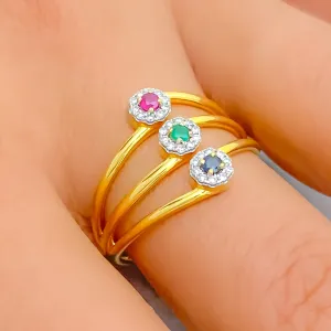 Vivid Blooming 18K Gold   Floral Trio Diamond Ring