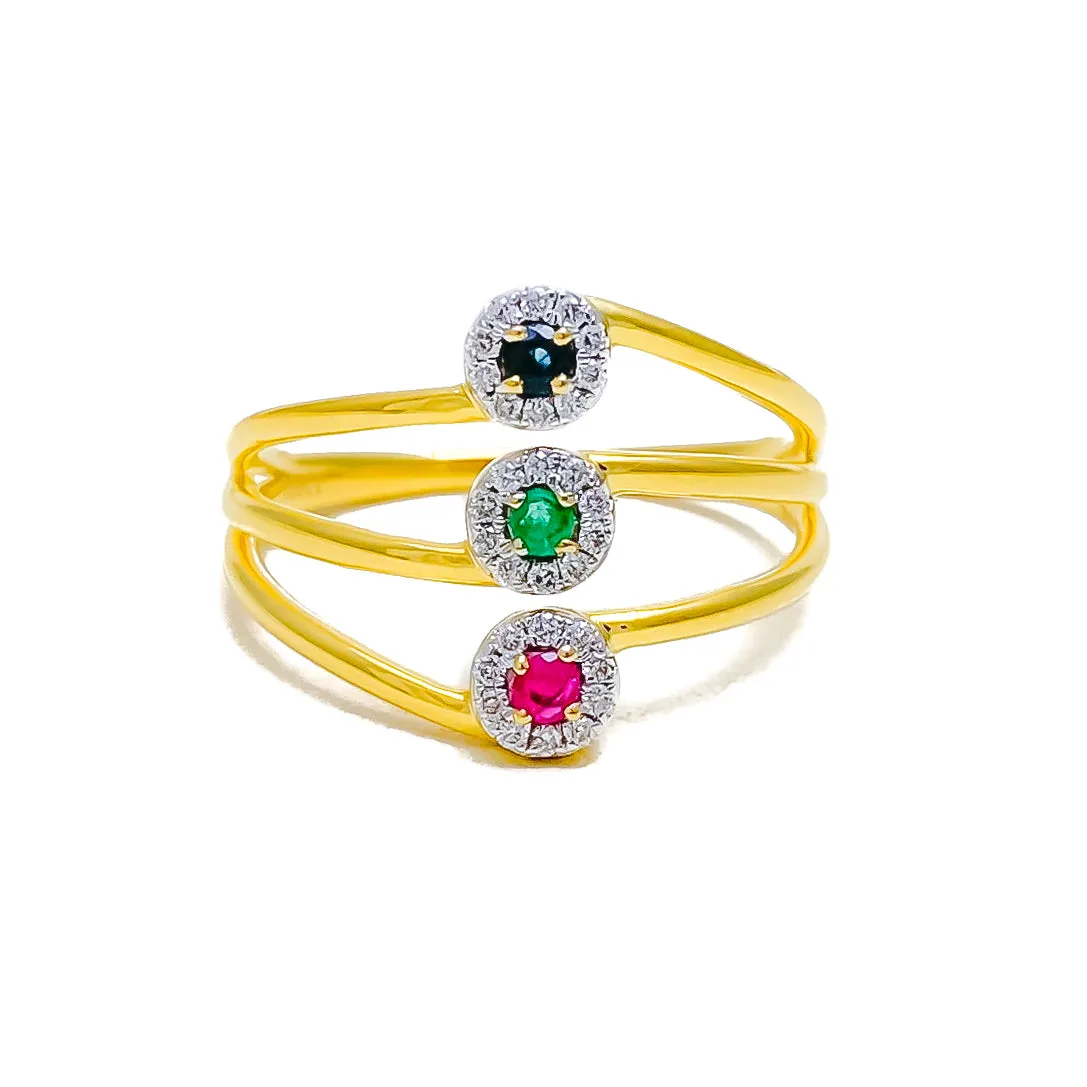 Vivid Blooming 18K Gold   Floral Trio Diamond Ring