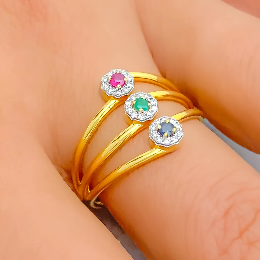 Vivid Blooming 18K Gold   Floral Trio Diamond Ring