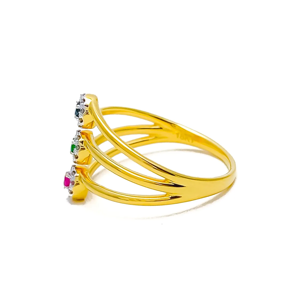 Vivid Blooming 18K Gold   Floral Trio Diamond Ring