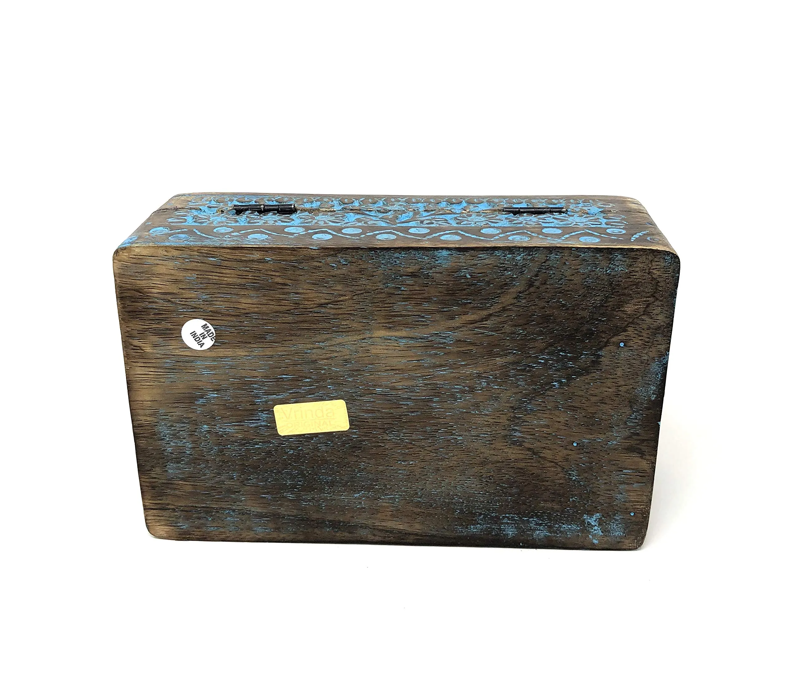 Vrinda® Hand-Carved Wooden Box - Decorative Treasure Chest Box – Flower of Life Pattern - Exquisite Storage Solution – Ideal for Jewellery, Watches, Others - Brown, 8X5 Inch