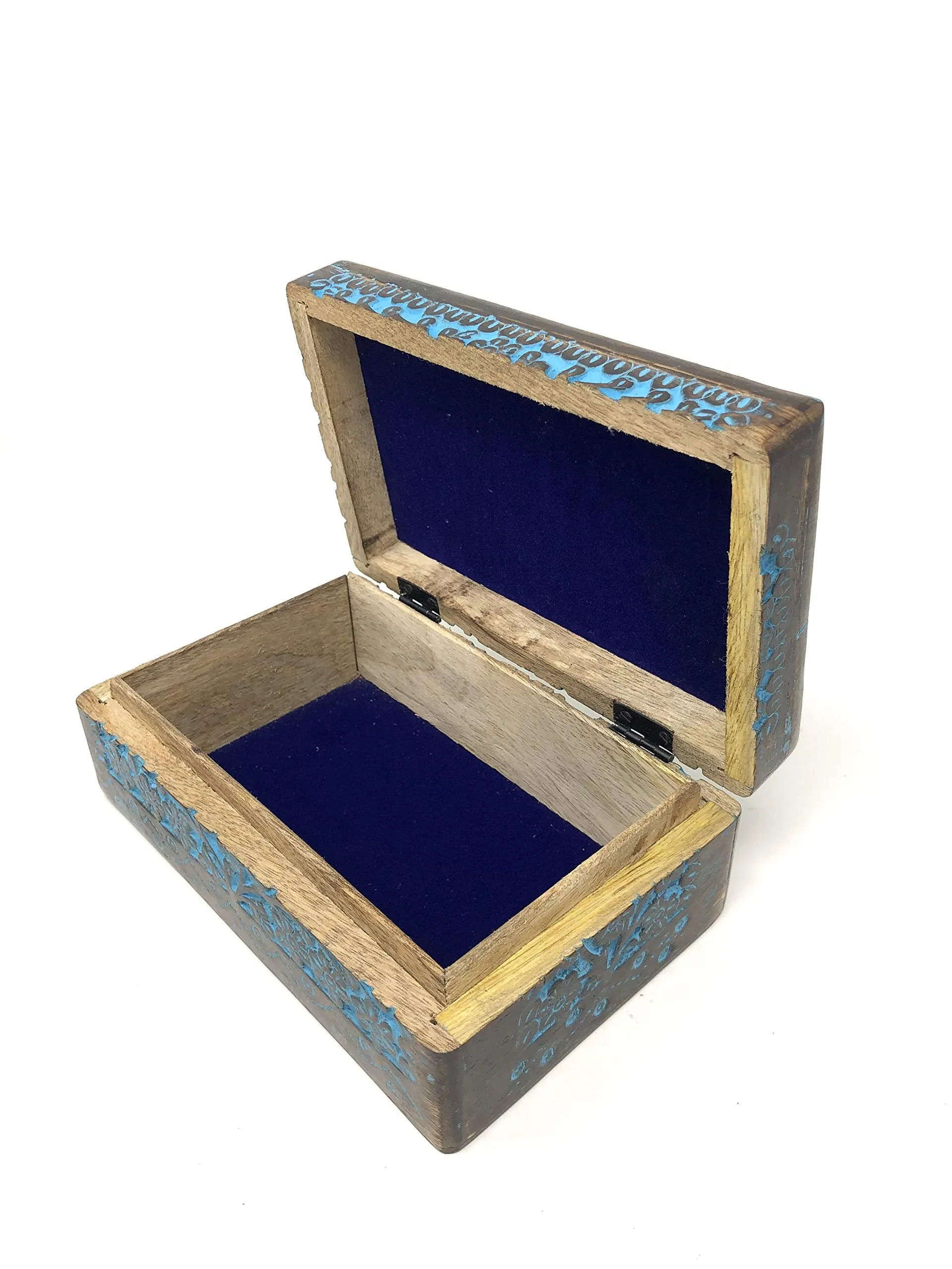 Vrinda® Hand-Carved Wooden Box - Decorative Treasure Chest Box – Flower of Life Pattern - Exquisite Storage Solution – Ideal for Jewellery, Watches, Others - Brown, 8X5 Inch