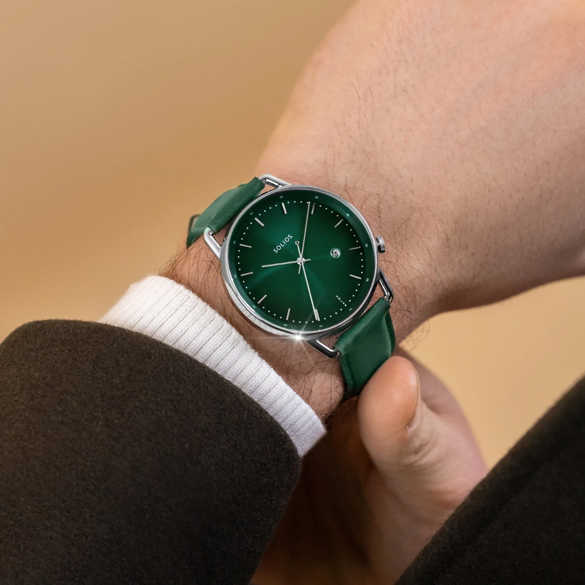 Watch Set - Solar Curve & Mini | Green Dial - Silver & Rose Gold Cases | Green Vegan Leather