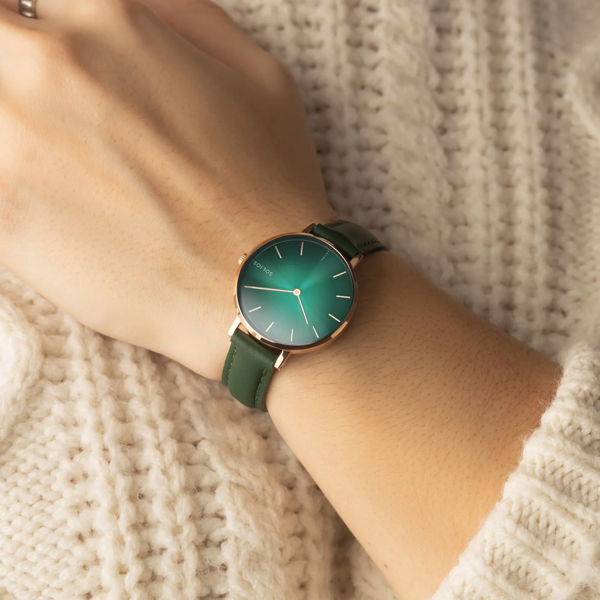 Watch Set - Solar Curve & Mini | Green Dial - Silver & Rose Gold Cases | Green Vegan Leather