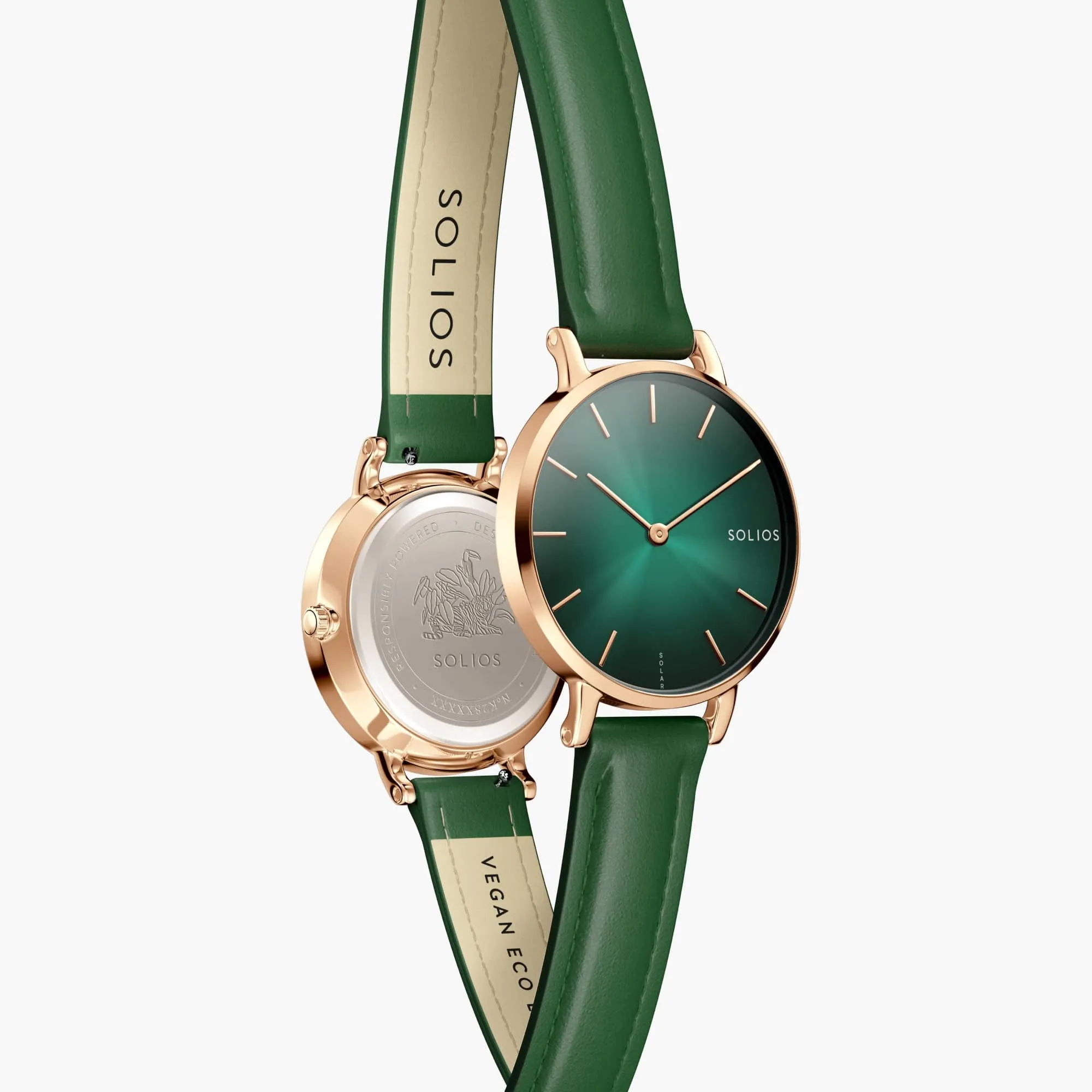 Watch Set - Solar Curve & Mini | Green Dial - Silver & Rose Gold Cases | Green Vegan Leather
