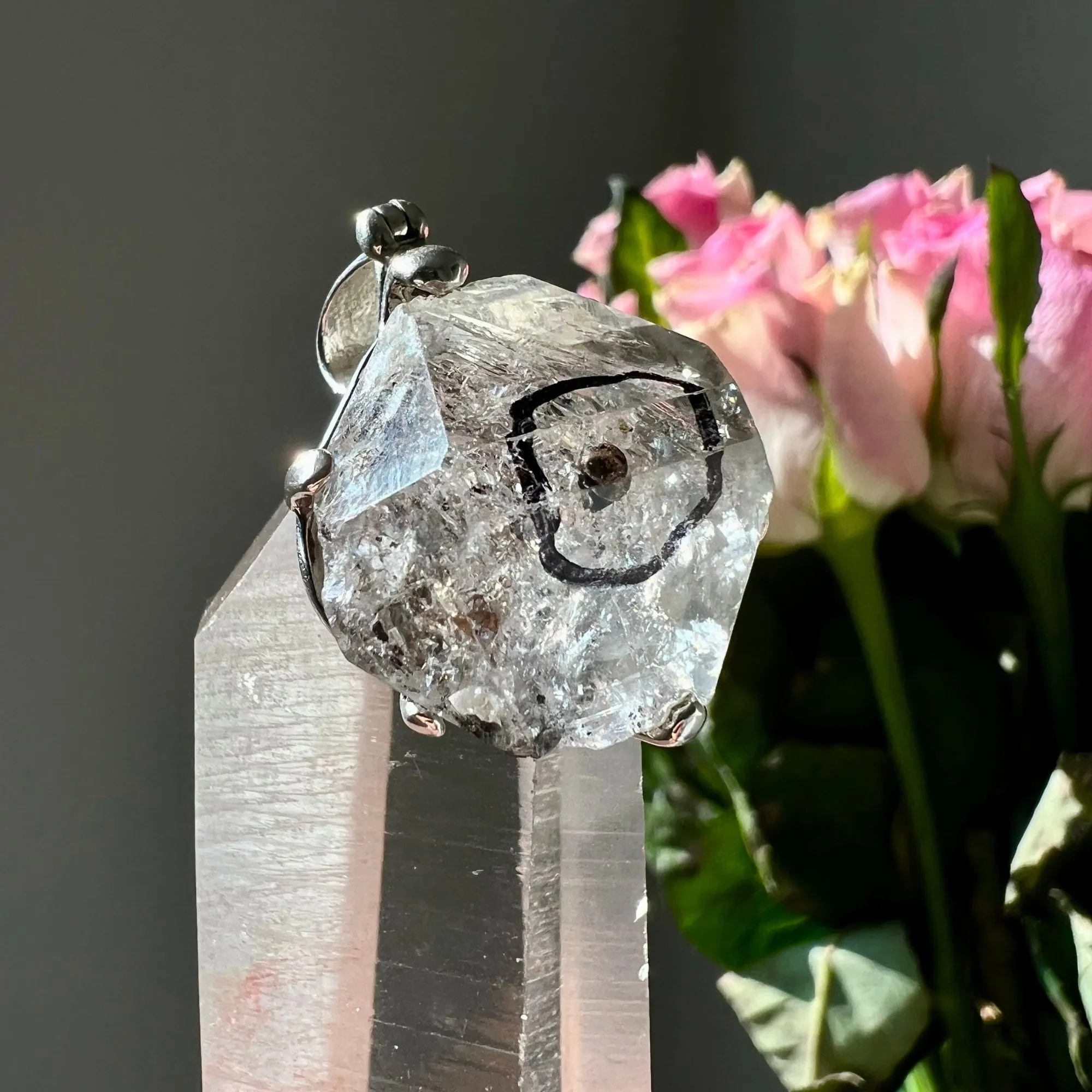 Water Carbon Oil Bubble Enhydro Quartz Pendant
