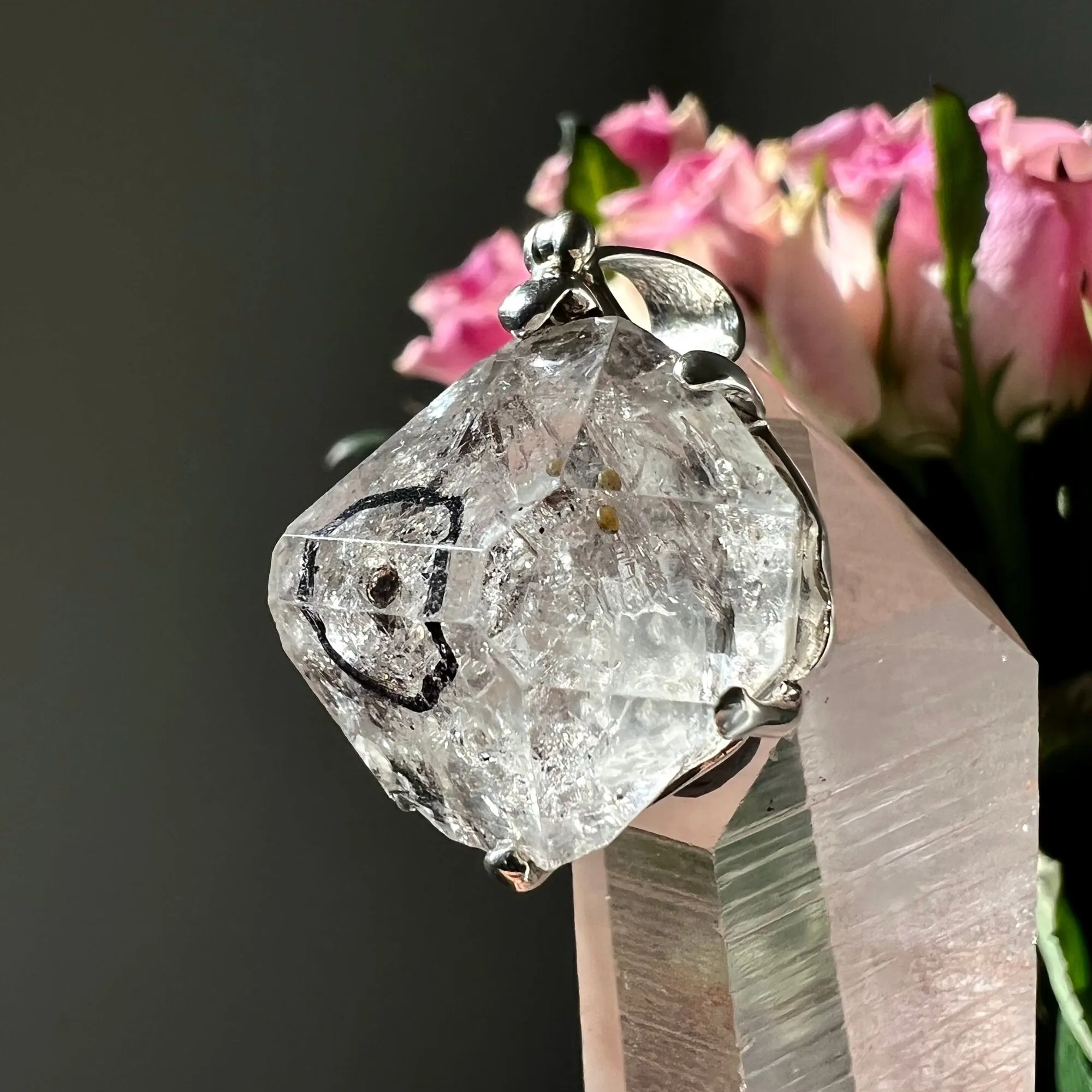 Water Carbon Oil Bubble Enhydro Quartz Pendant