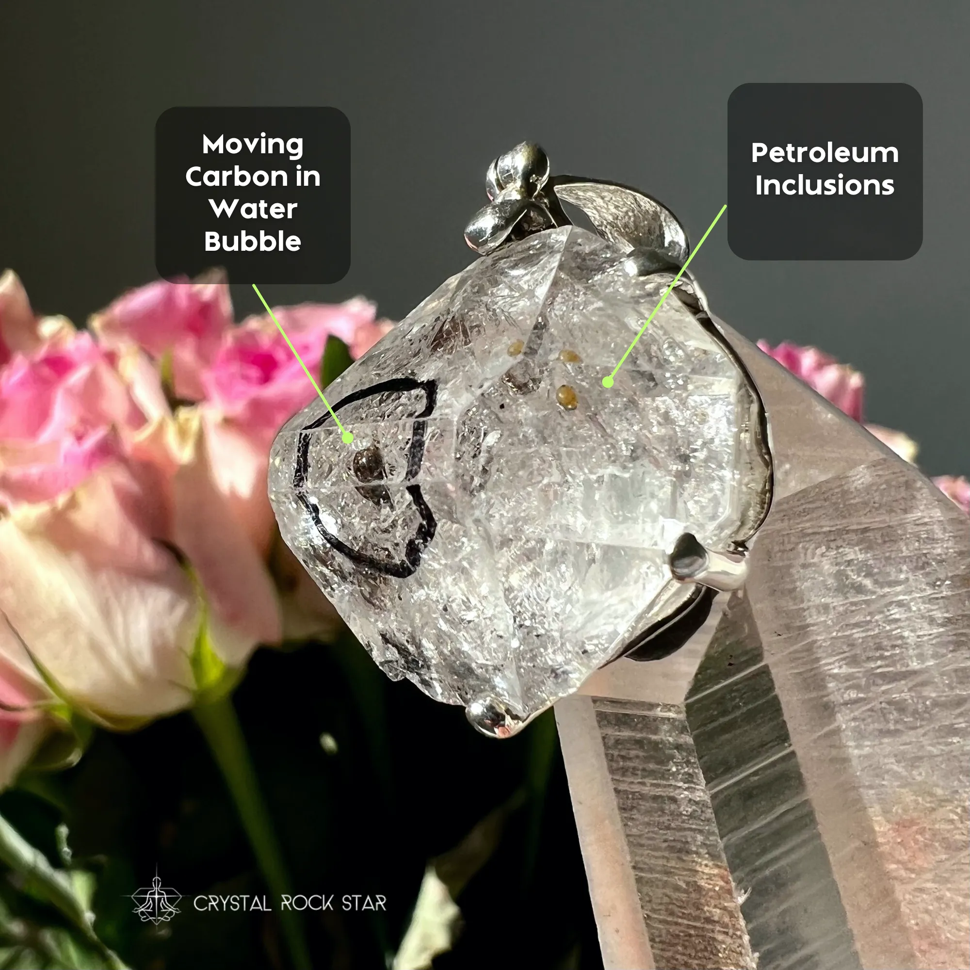 Water Carbon Oil Bubble Enhydro Quartz Pendant