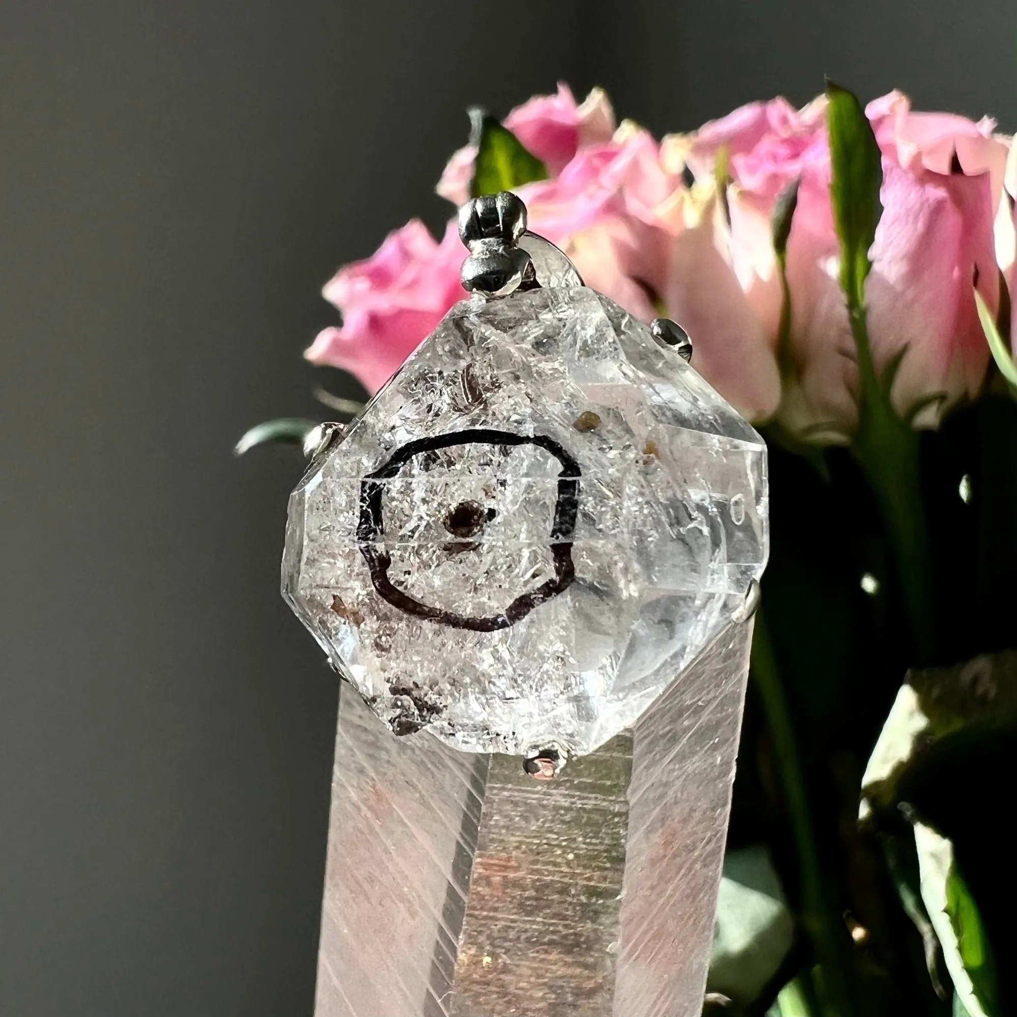 Water Carbon Oil Bubble Enhydro Quartz Pendant