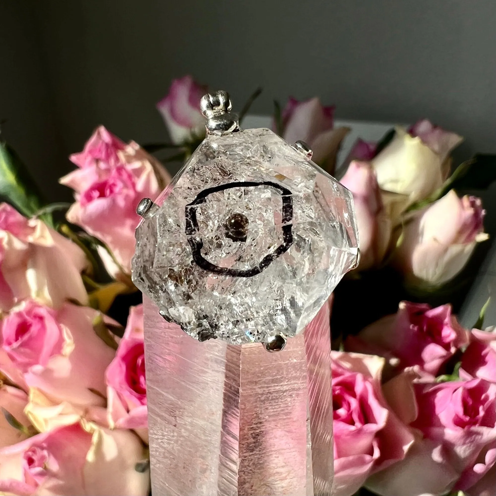 Water Carbon Oil Bubble Enhydro Quartz Pendant