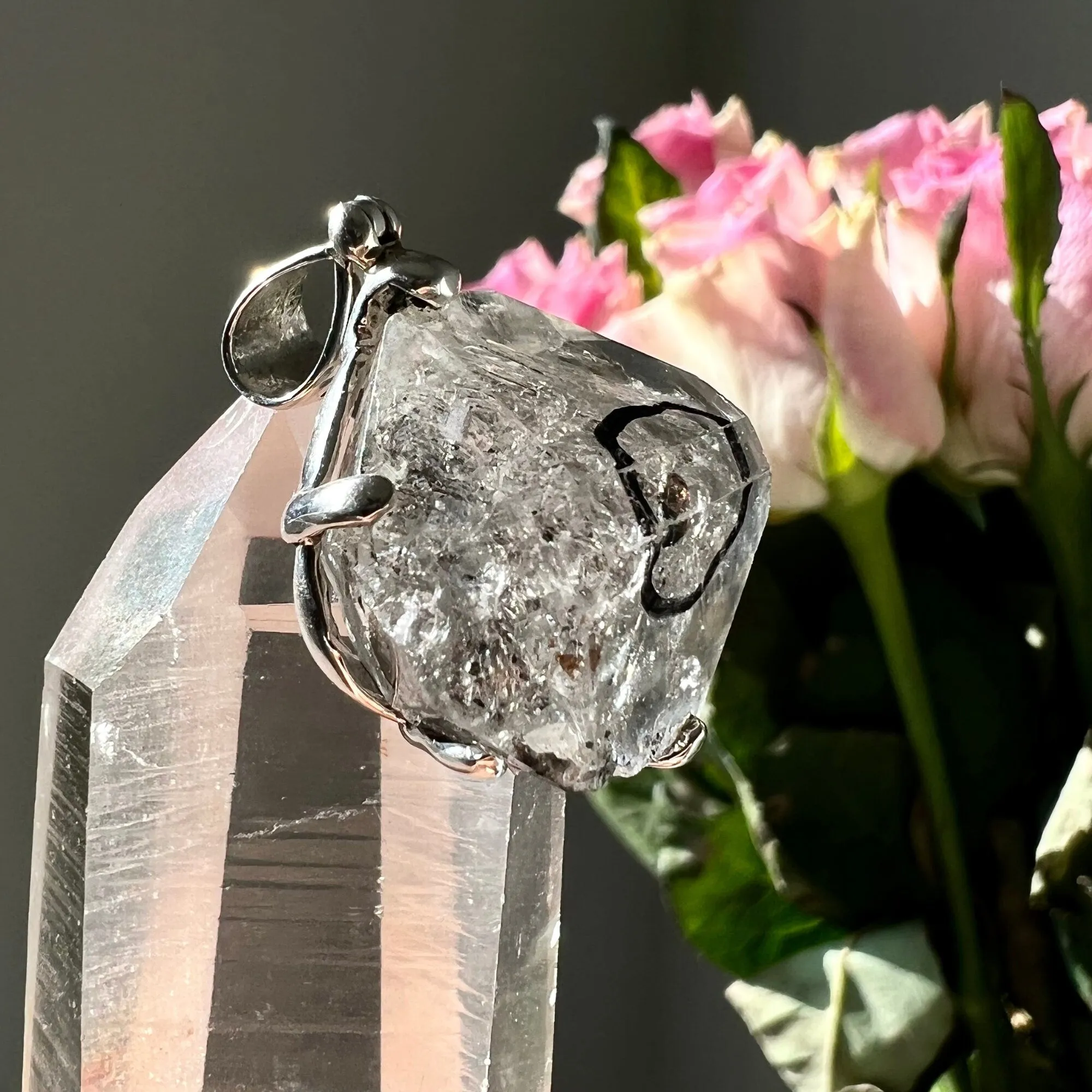 Water Carbon Oil Bubble Enhydro Quartz Pendant