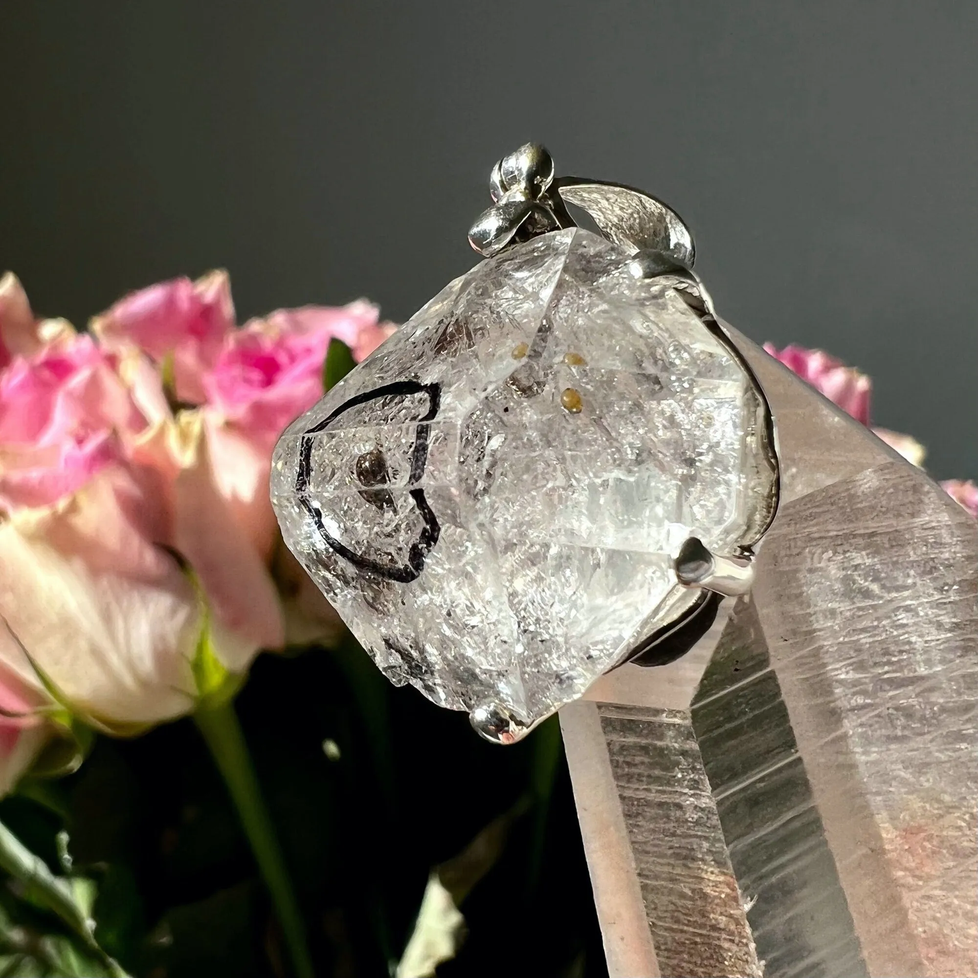 Water Carbon Oil Bubble Enhydro Quartz Pendant