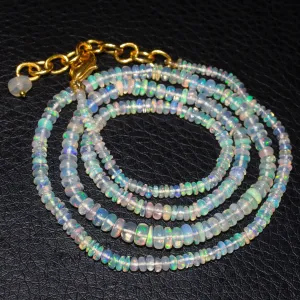 Welo Ethiopian Opal Gemstone Rondelle Gold Plated Beads Necklace 20"