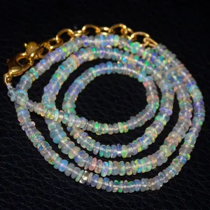 Welo Ethiopian Opal Rondelle Gemstone Beads Gold Filled Necklace 19" 2mm 3.5mm