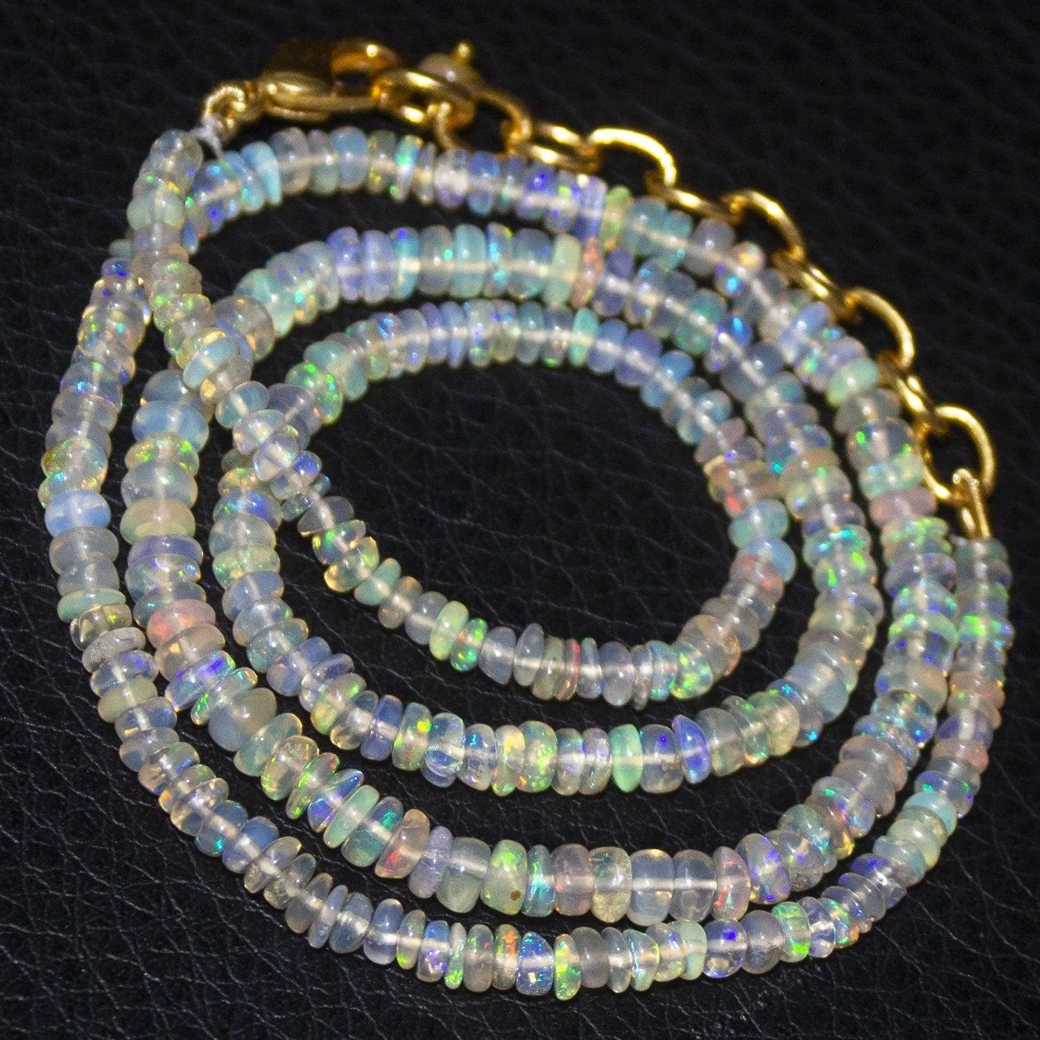 Welo Ethiopian Opal Rondelle Gemstone Beads Gold Filled Necklace 19" 2mm 3.5mm