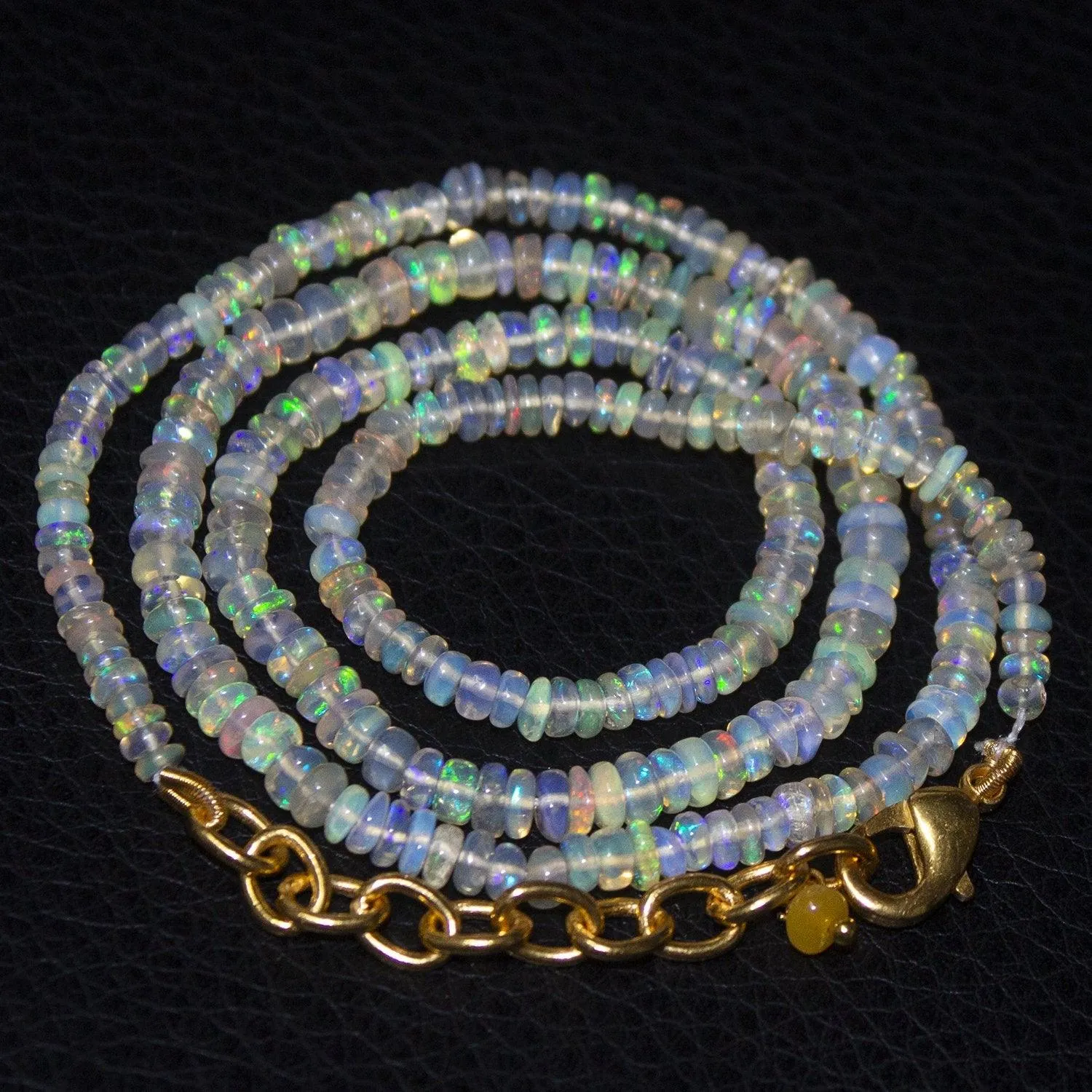 Welo Ethiopian Opal Rondelle Gemstone Beads Gold Filled Necklace 19" 2mm 3.5mm
