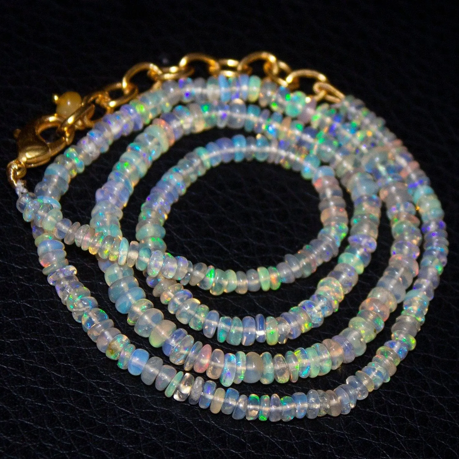 Welo Ethiopian Opal Rondelle Gemstone Beads Gold Filled Necklace 19" 2mm 3.5mm