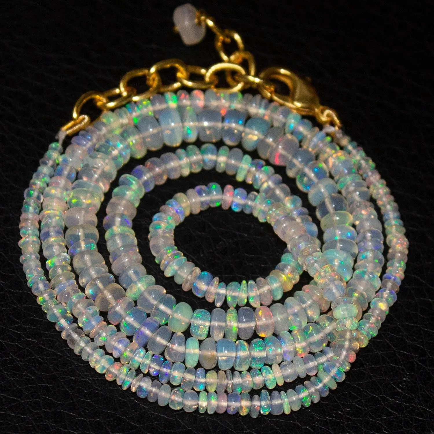 Welo Ethiopian Opal Rondelle Gold Plated Gemstone Beads Necklace 2mm 5mm 20"