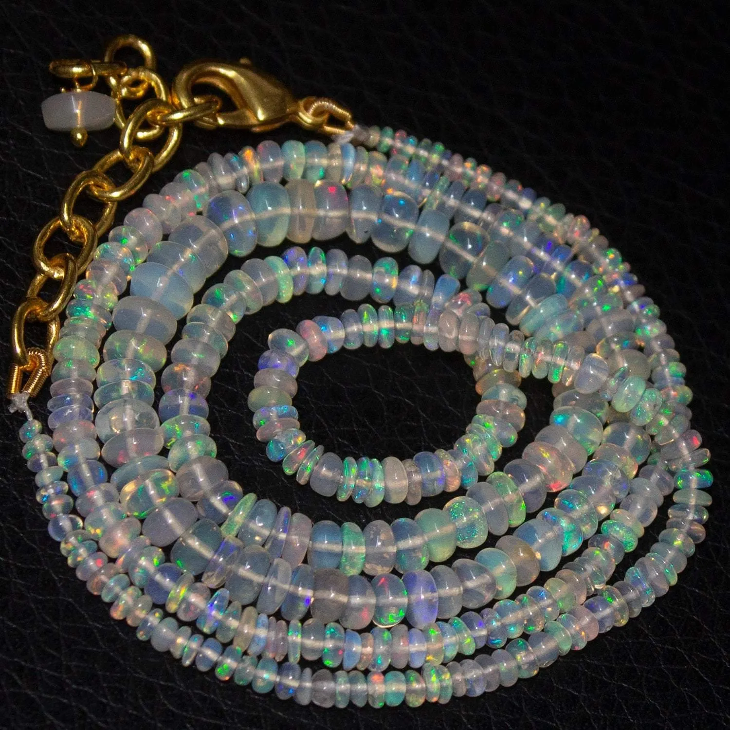 Welo Ethiopian Opal Rondelle Gold Plated Gemstone Beads Necklace 2mm 5mm 20"