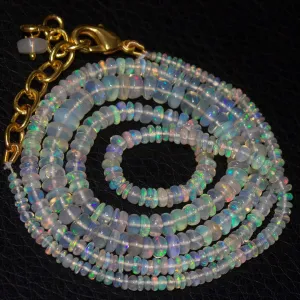 Welo Ethiopian Opal Rondelle Gold Plated Gemstone Beads Necklace 2mm 5mm 20"