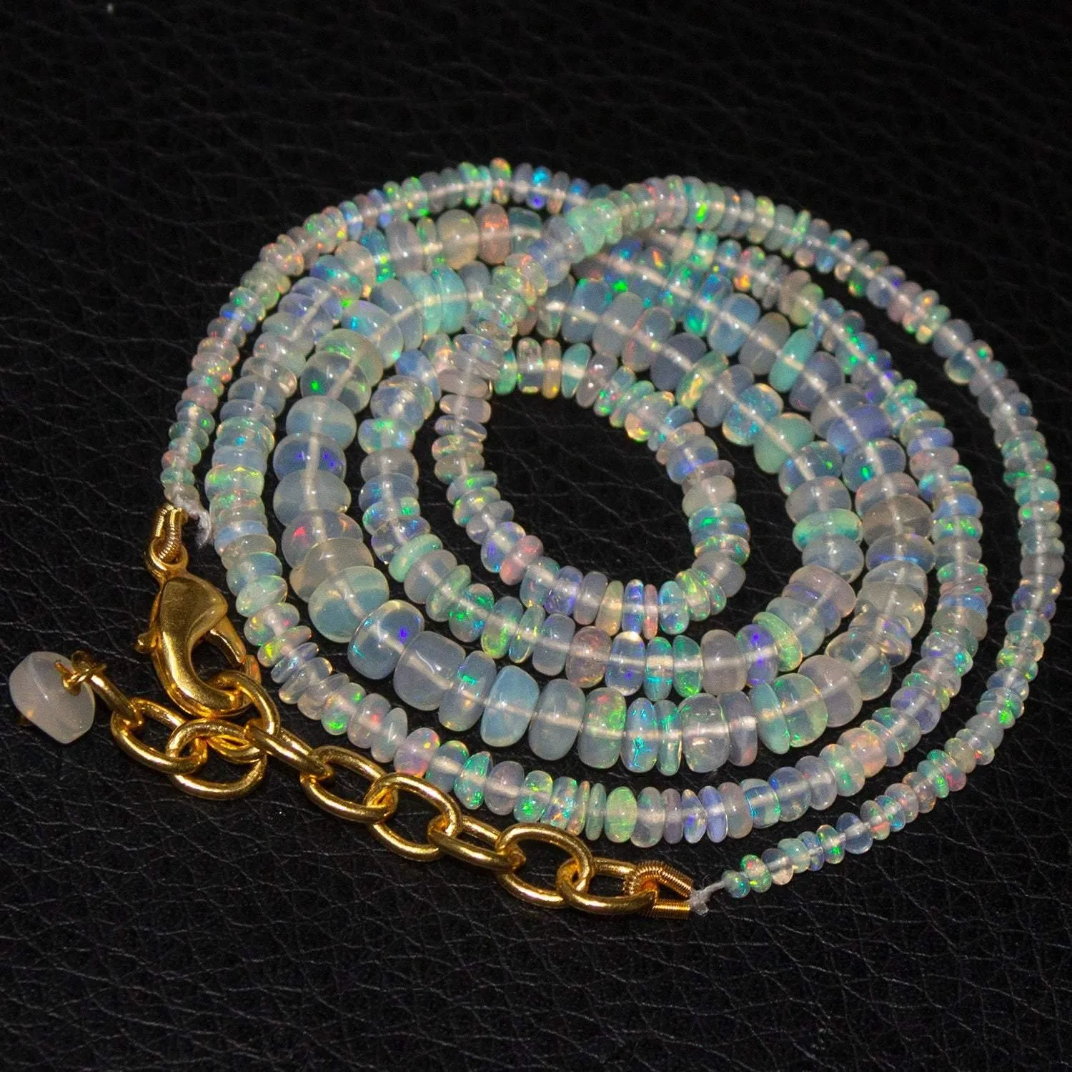 Welo Ethiopian Opal Rondelle Gold Plated Gemstone Beads Necklace 2mm 5mm 20"