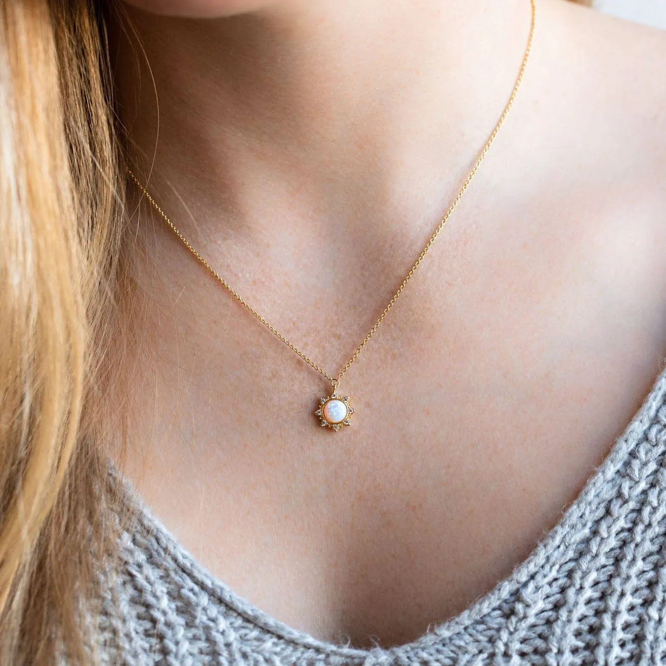 White Opal Sun Necklace