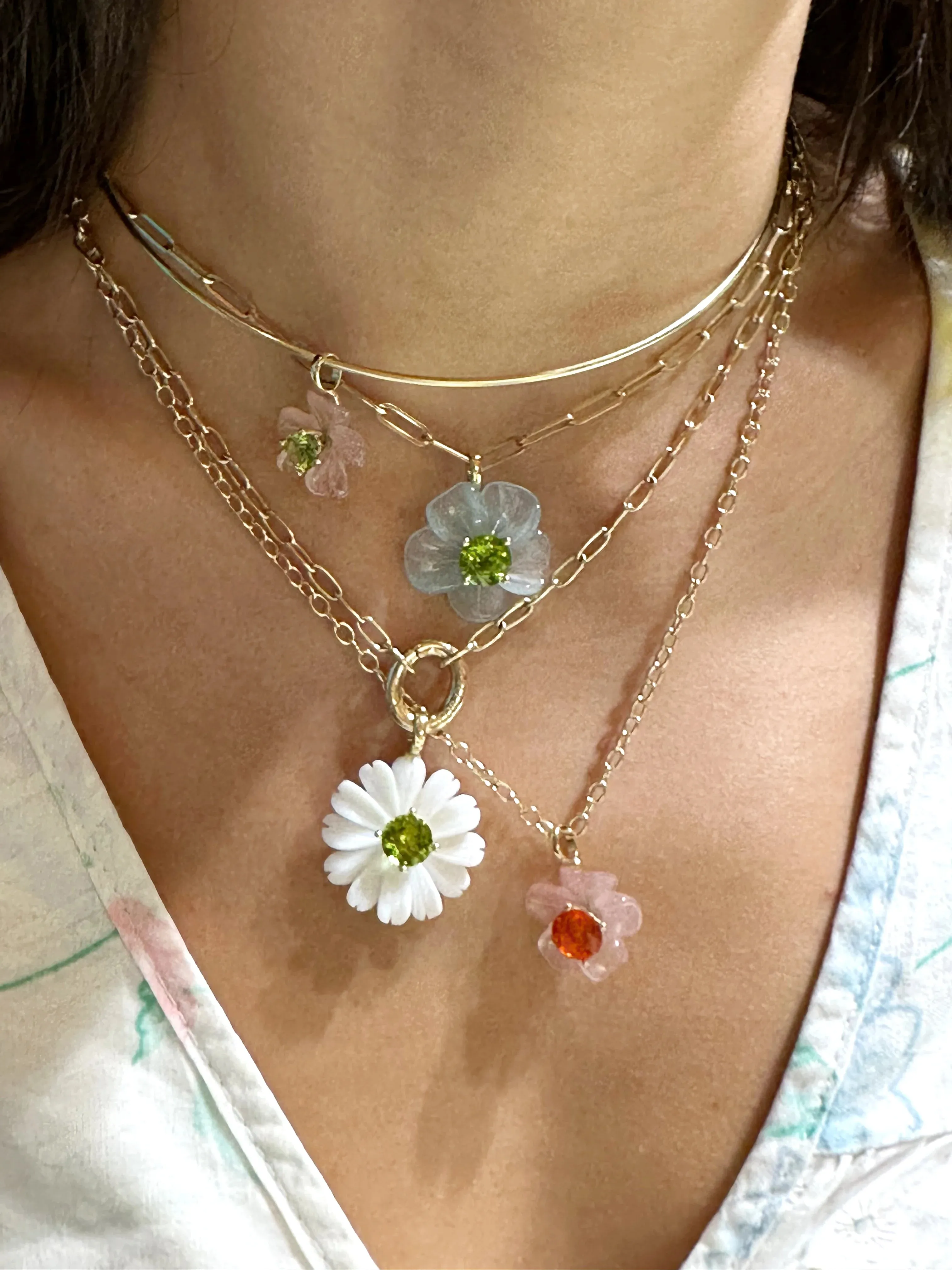 Wild Flower Pendant Big White Opal Peridot