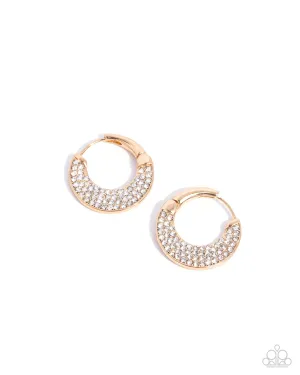 Winking Whimsy - Gold - White Rhinestone Paparazzi Hinge Hoop Earrings