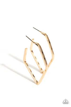 Winning Edge - Gold - Geometric Paparazzi Hoop Earrings