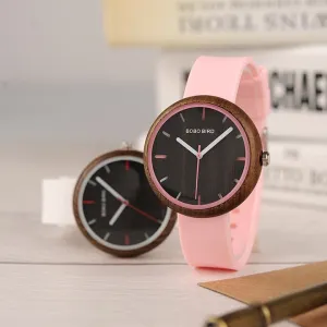 Women's Wooden Dial Sports Watch with Silicone Strap