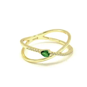 X Ring Drop Emerald Ring