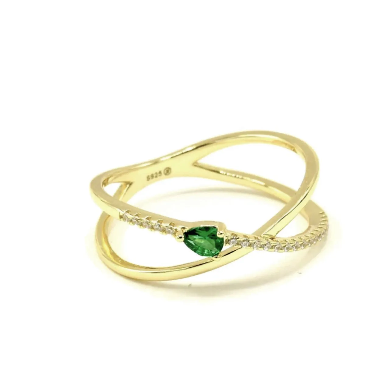 X Ring Drop Emerald Ring