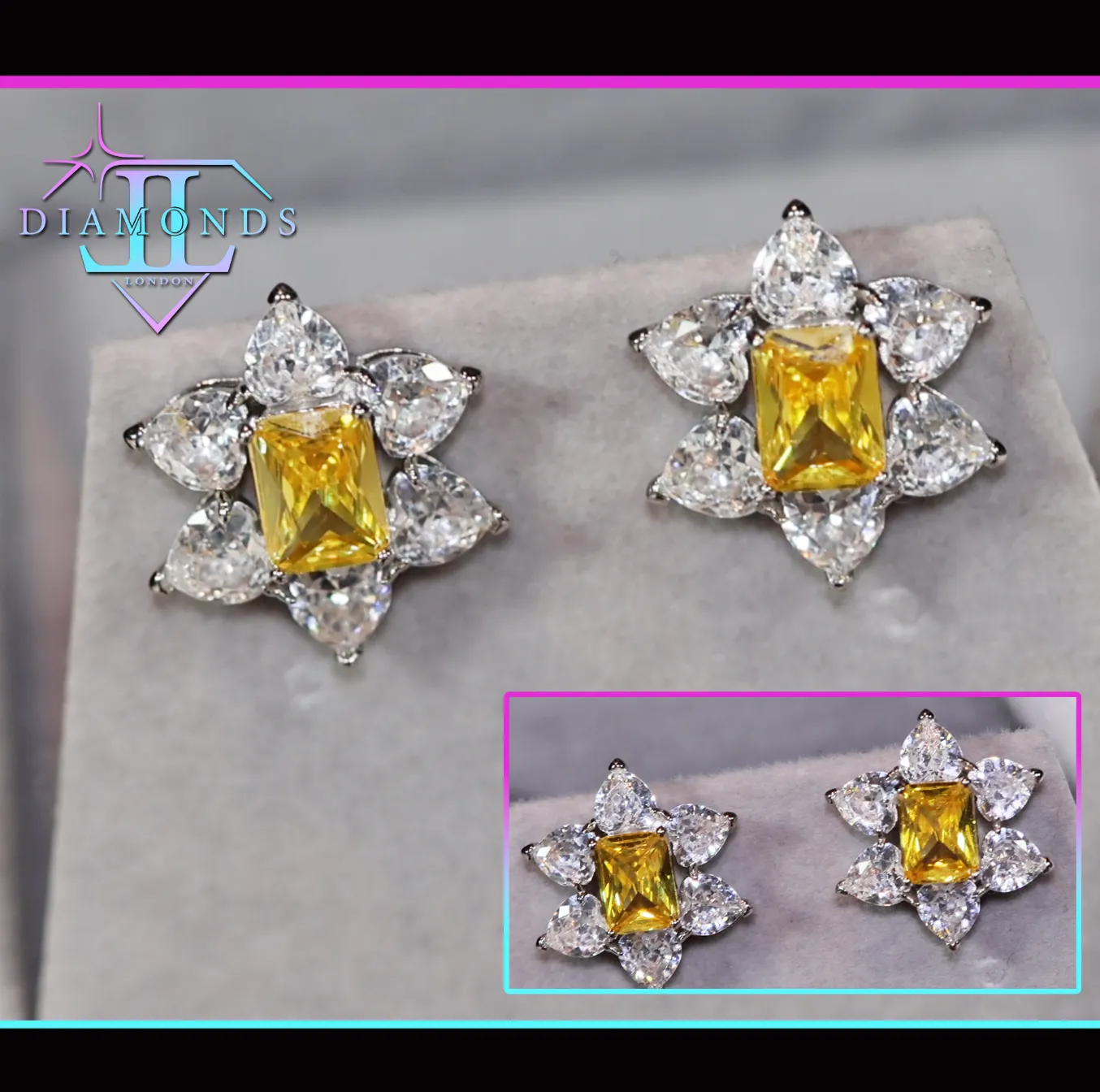 Yellow Diamond Ear Studs | Yellow Diamond Earrings | Yellow Earrings | Flower Stud Earring