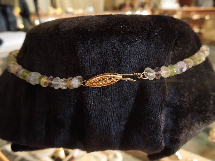 Yellow Gold Carved Citrine and Semiprecious Bead Necklace