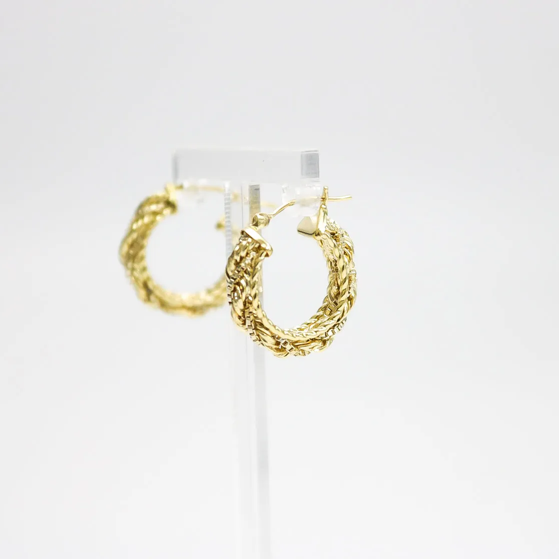 YELLOW GOLD ROPE STYLE HOOP EARRINGS