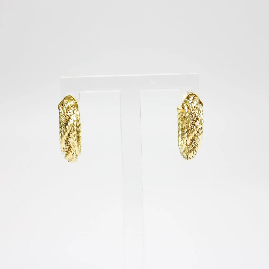 YELLOW GOLD ROPE STYLE HOOP EARRINGS