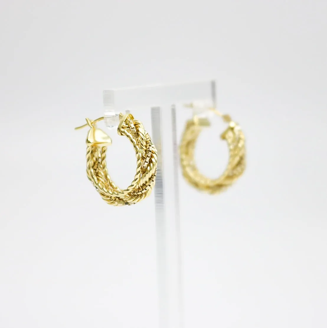 YELLOW GOLD ROPE STYLE HOOP EARRINGS