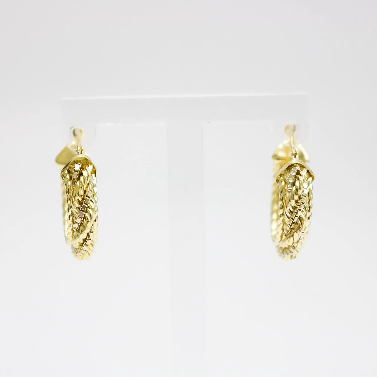 YELLOW GOLD ROPE STYLE HOOP EARRINGS