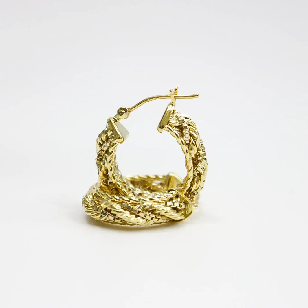 YELLOW GOLD ROPE STYLE HOOP EARRINGS