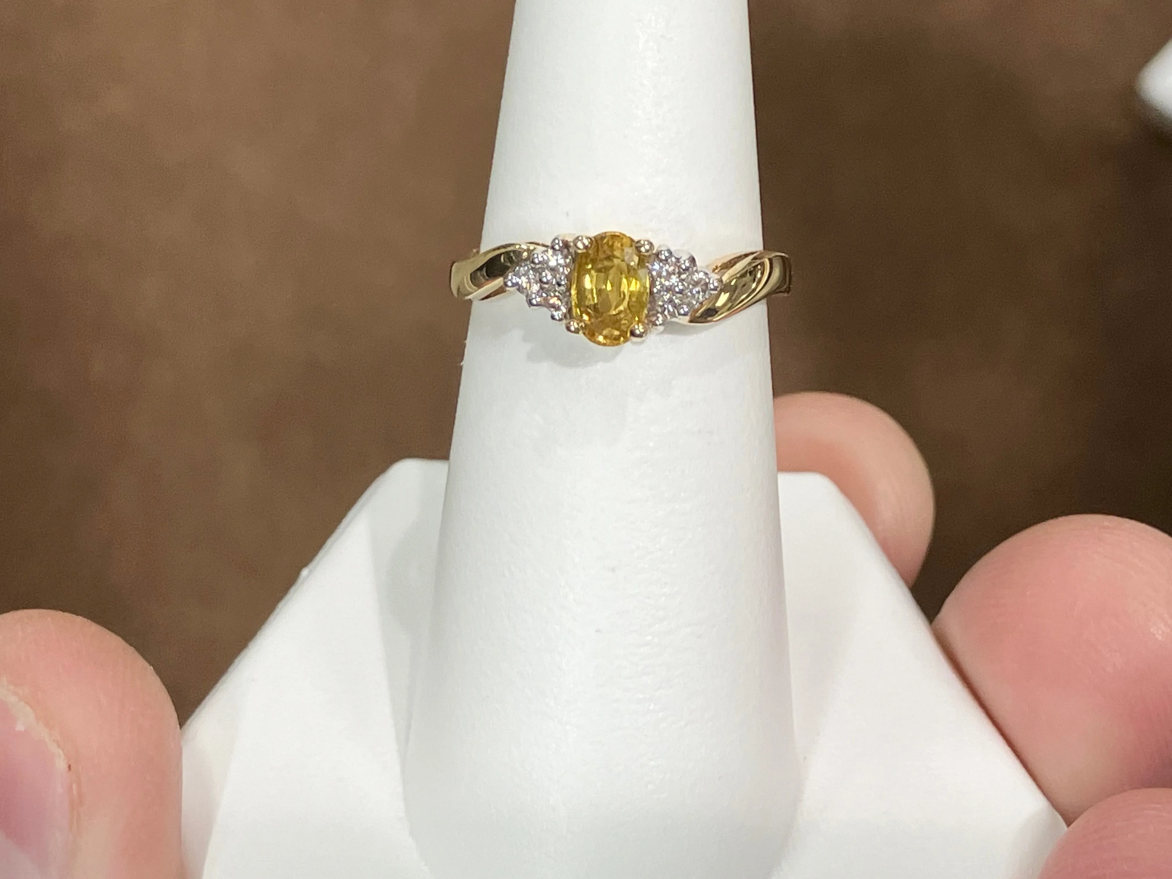 Yellow Sapphire And Diamond 14 K Yellow Gold Ring