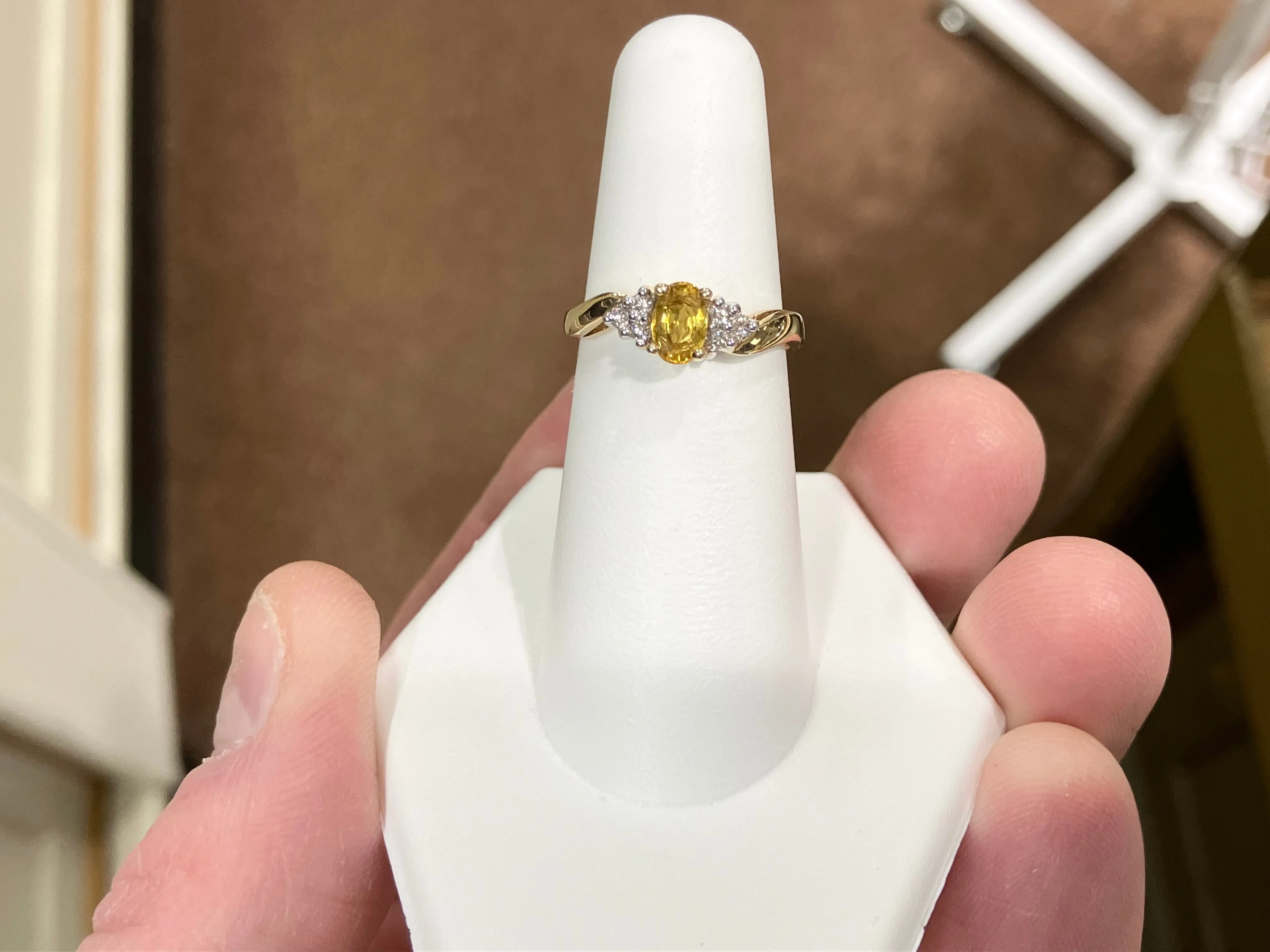 Yellow Sapphire And Diamond 14 K Yellow Gold Ring