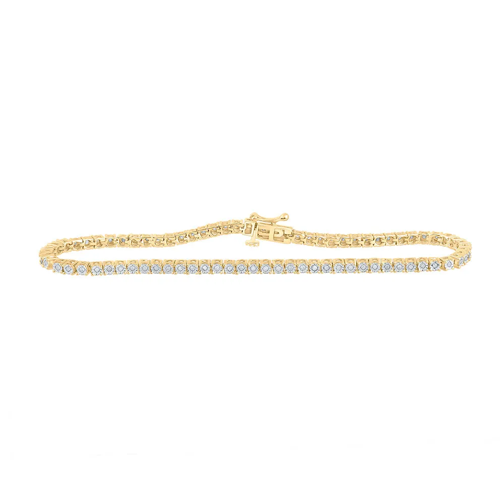 Yellow-tone Sterling Silver Womens Round Diamond 7-inch Fashion Bracelet 3/8 Cttw